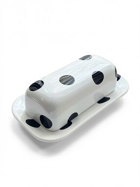 Kate Spade Deco Dot White and Black Polka Dot covered ceramic Butter Dish